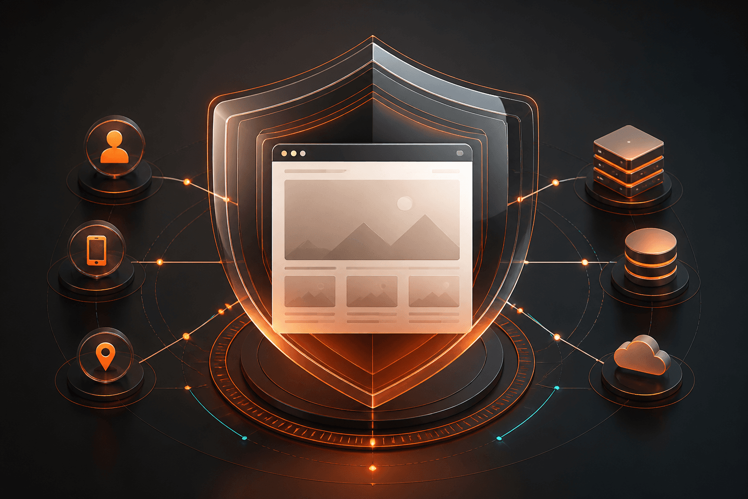Layered shield protecting a business website and its connected systems